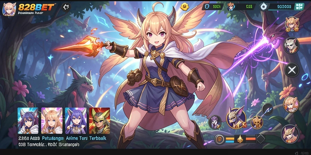 Tampilan screenshot 828BET dengan karakter anime dalam aksi pertarungan.
