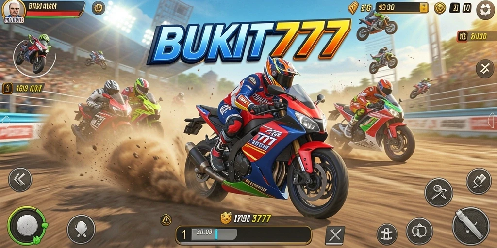 Tampilan gameplay seru di BUKIT777 dengan balapan motor.