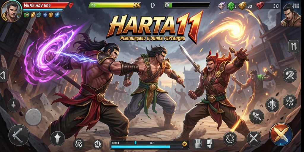 Tampilan karakter dalam HARTA11 saat bertarung dengan grafis yang menawan.