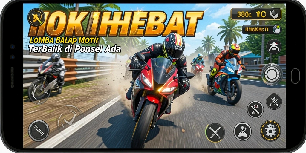 Tampilan menegangkan dari balapan motor HOKIHEBAT di lintasan yang dramatis.