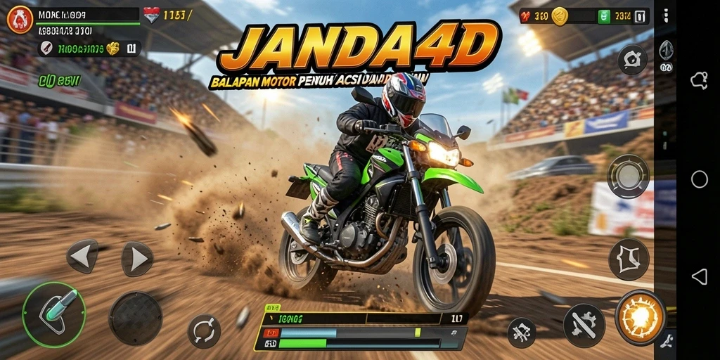 Tampilan gameplay mendebarkan dalam balapan motor JANDA4D.