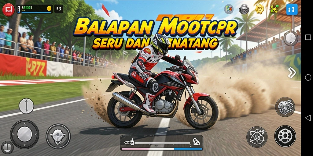 Tampilan gameplay seru dalam KOPI77 dengan balapan motor yang mendebarkan.