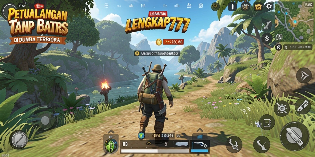 Tampilan utama gameplay LENGKAP777 yang menunjukkan eksplorasi dunia terbuka.