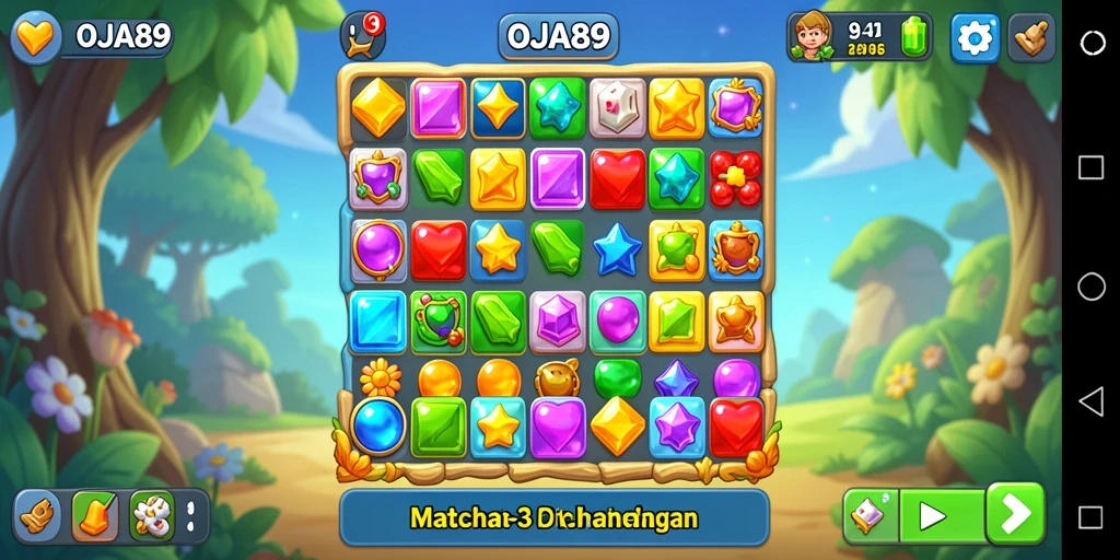 Tampilan gameplay OJA89 yang menarik dalam genre Match-3.