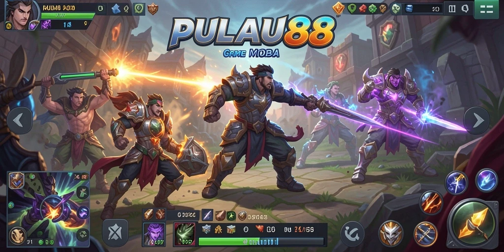 Tampilan gameplay seru di PULAU88, pertarungan antar hero yang mendebarkan.