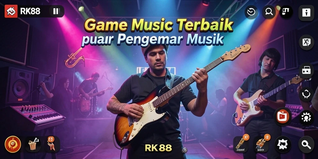 Tampilan gameplay RK88 yang menarik dengan berbagai alat musik.