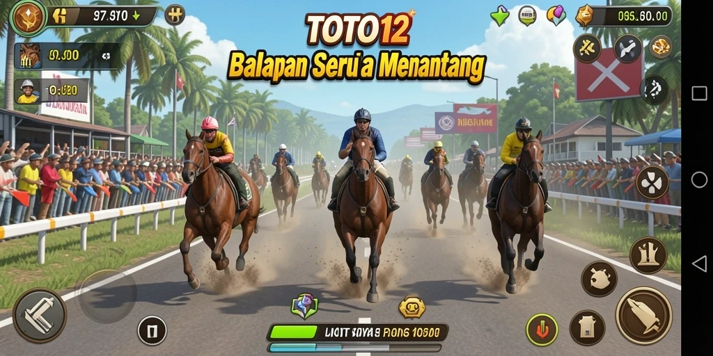 Gameplay TOTO12 yang intens dengan balapan seru di jalan raya.